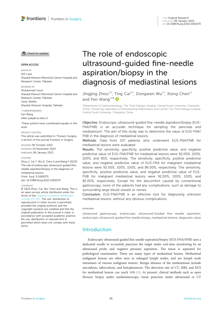 Pdf The Role Of Endoscopic Ultrasound Guided Fine Needle Aspirationbiopsy In The Diagnosis Of 