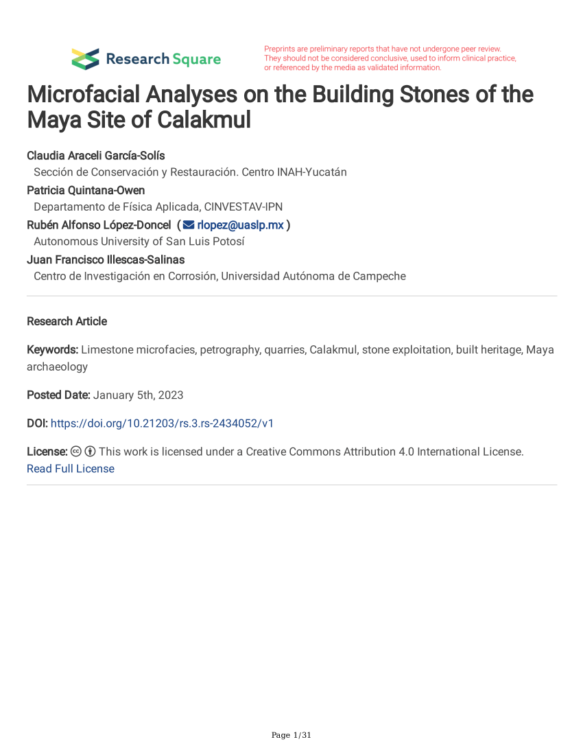 PDF Microfacial Analyses on the Building Stones of the Maya Site