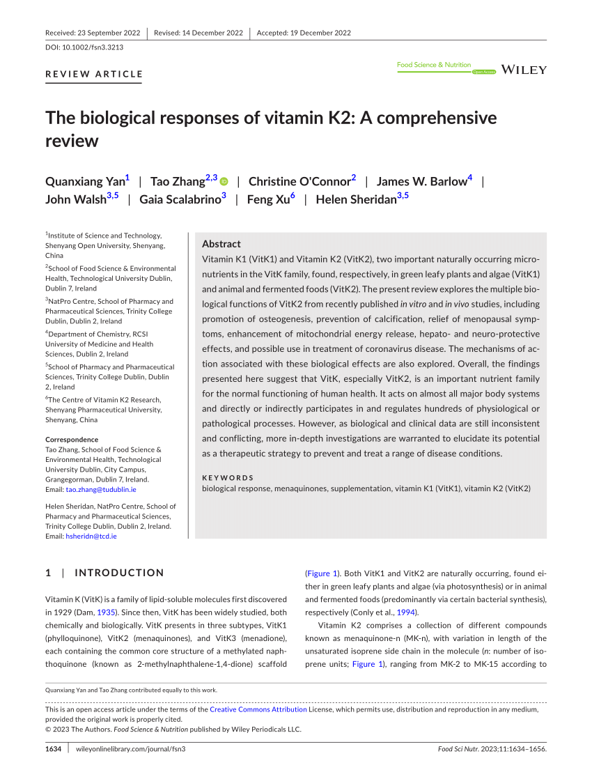 PDF) The biological responses of vitamin K2 A comprehensive review