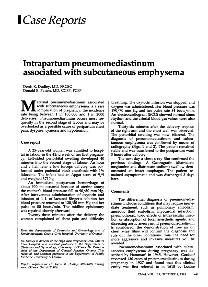 PDF Intrapartum Pneumomediastinum Associated With Subcutaneous Emphysema