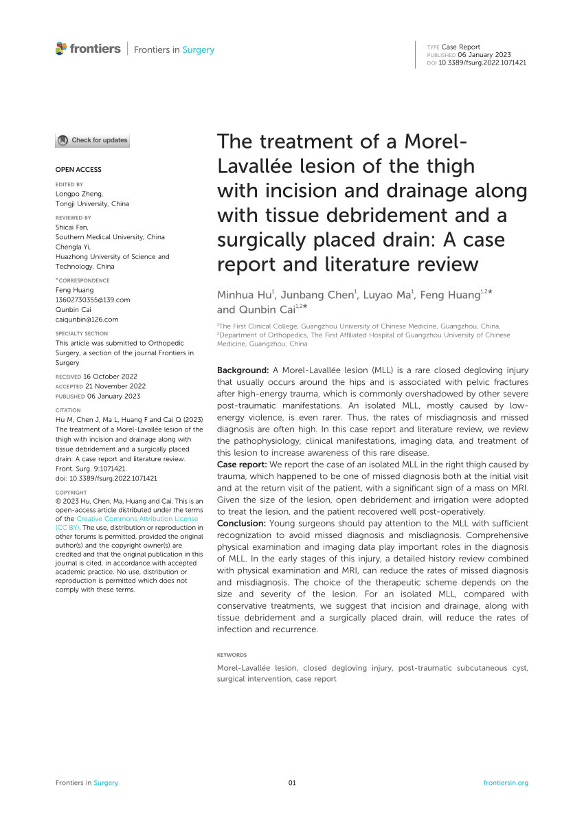 Pdf The Treatment Of A Morel Lavallée Lesion Of The Thigh With Incision And Drainage Along