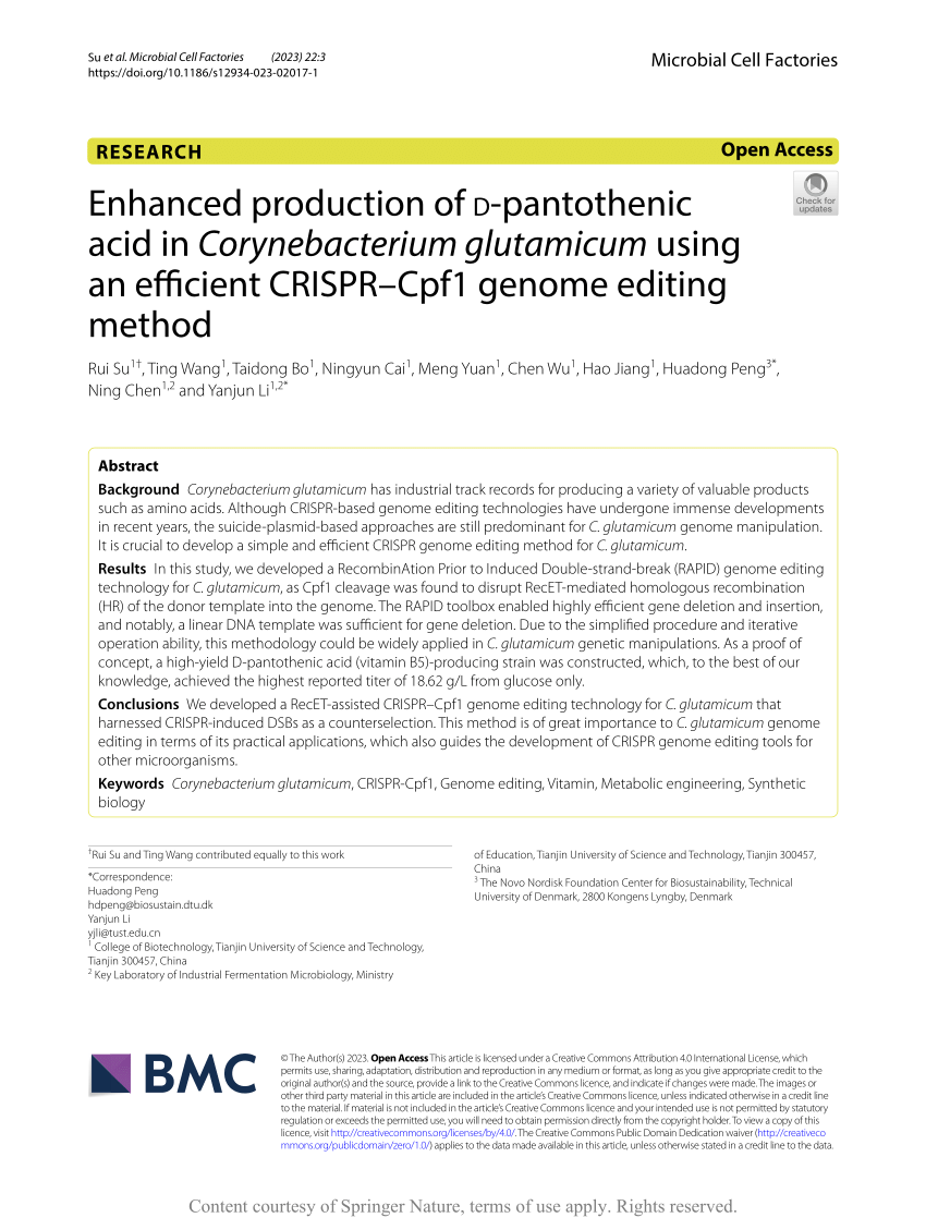 PDF) Enhanced production of D-pantothenic acid in Corynebacterium 