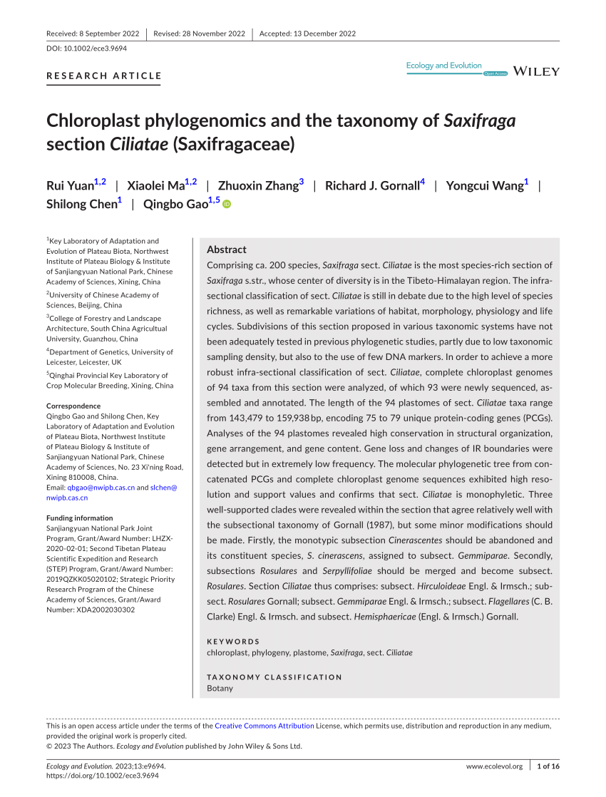 PDF) Chloroplast phylogenomics and the taxonomy of Saxifraga 