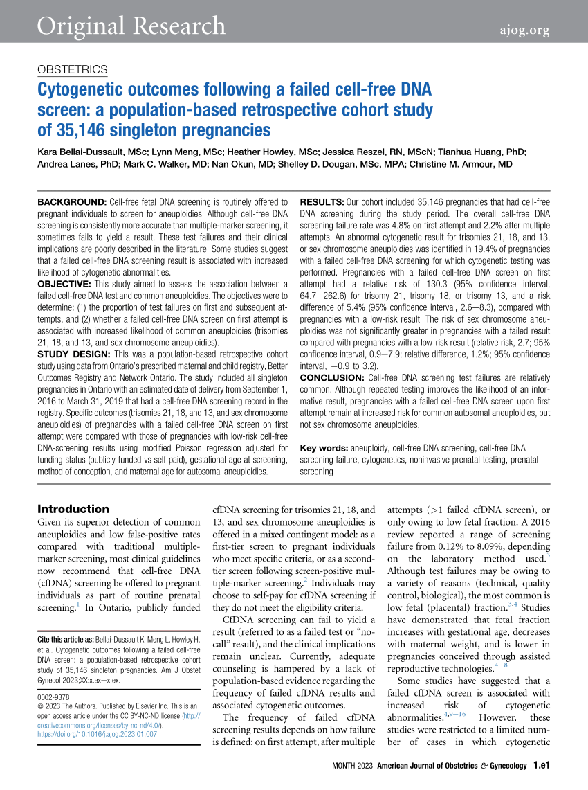 PDF Cytogenetic outcomes following a failed cell free DNA screen  