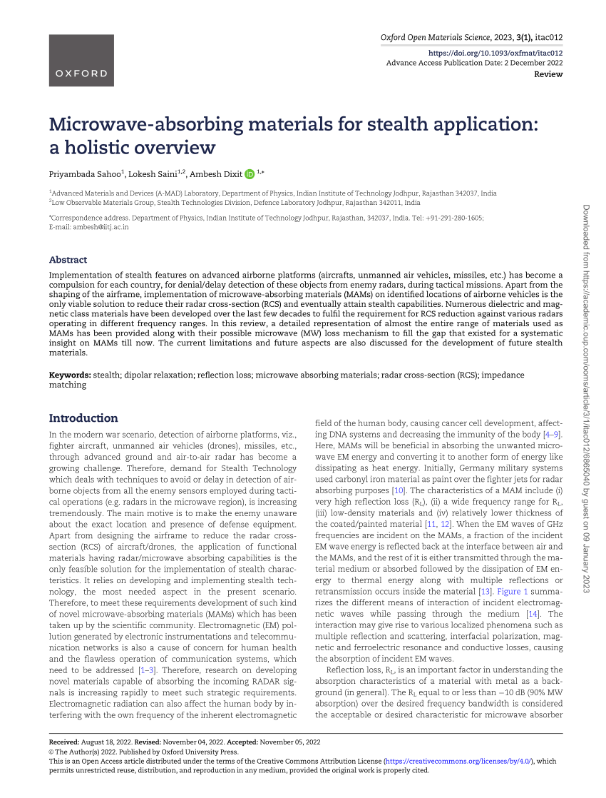 PDF) Microwave-absorbing materials for stealth application: a 