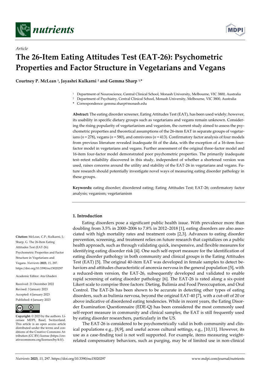 Pdf The 26 Item Eating Attitudes Test Eat 26 Psychometric Properties And Factor Structure 0015