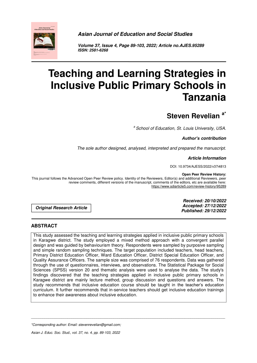 (PDF) Teaching and Learning Strategies in Inclusive Public Primary