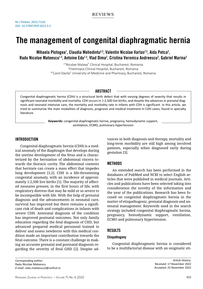 Pdf The Management Of Congenital Diaphragmatic Hernia