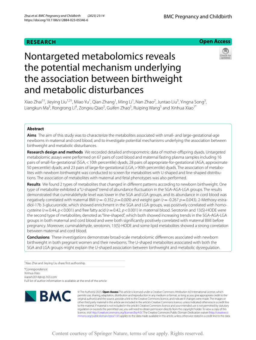 PDF) Nontargeted metabolomics reveals the potential mechanism 