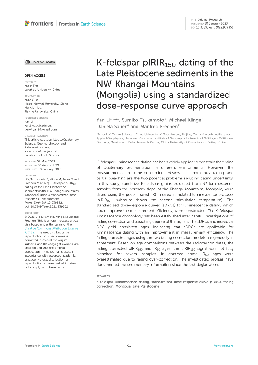 (PDF) K-feldspar pIRIR 150 dating of the Late Pleistocene sediments in