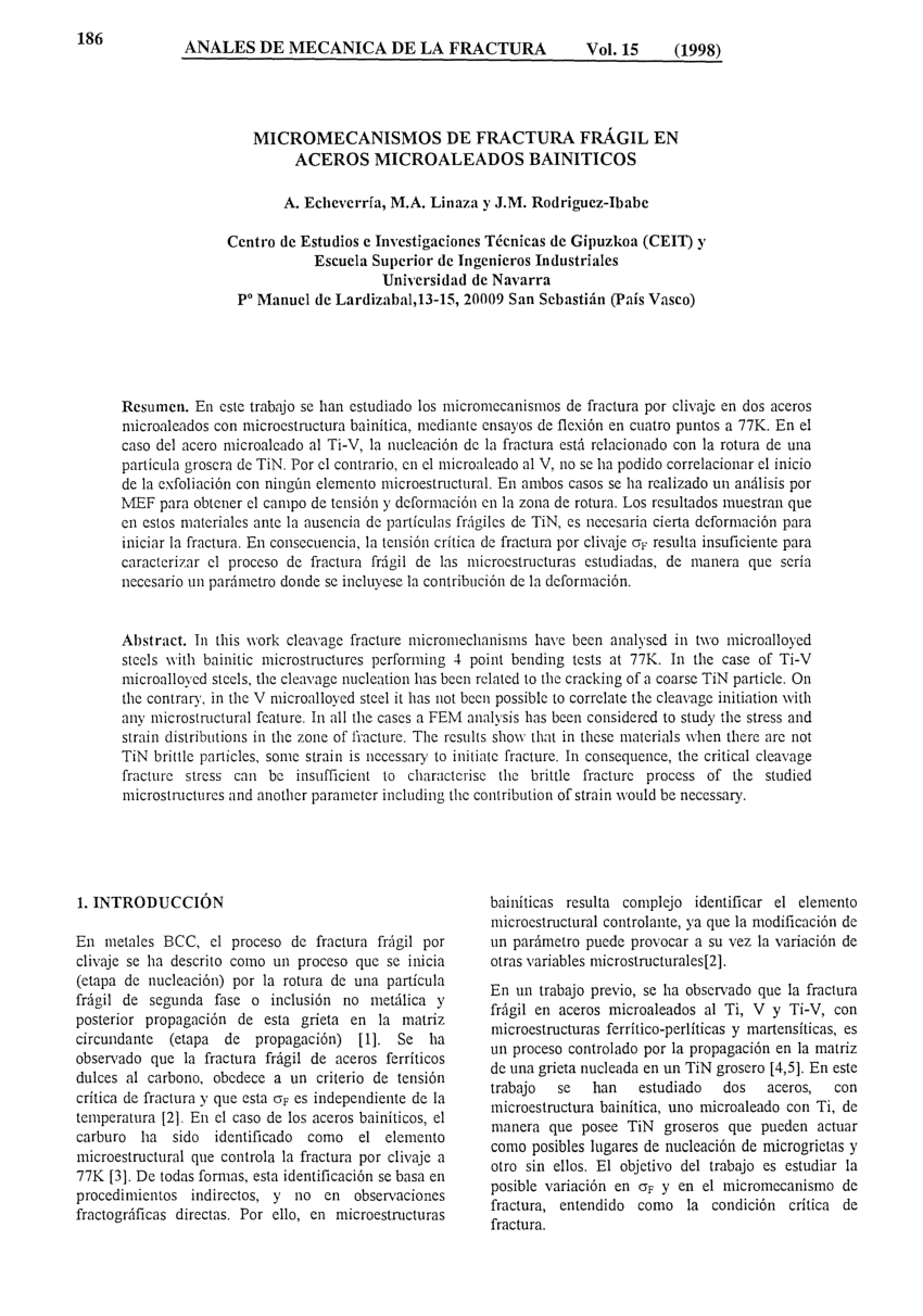 (PDF) MICROMECANISMOS DE FRACTURA FRÁGIL EN ACEROS MICROALEADOS BAINITICOS