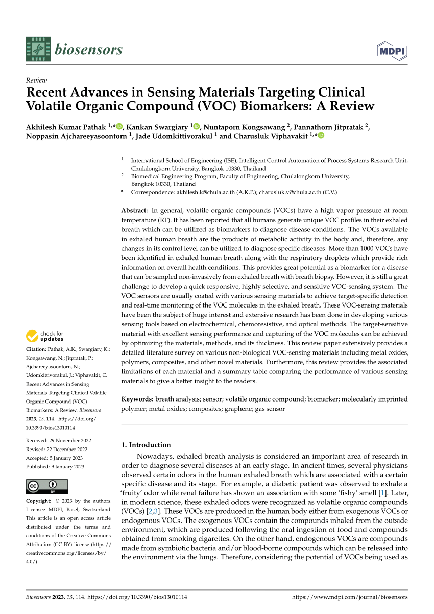 Review of Gravimetric Sensing of Volatile Organic Compounds