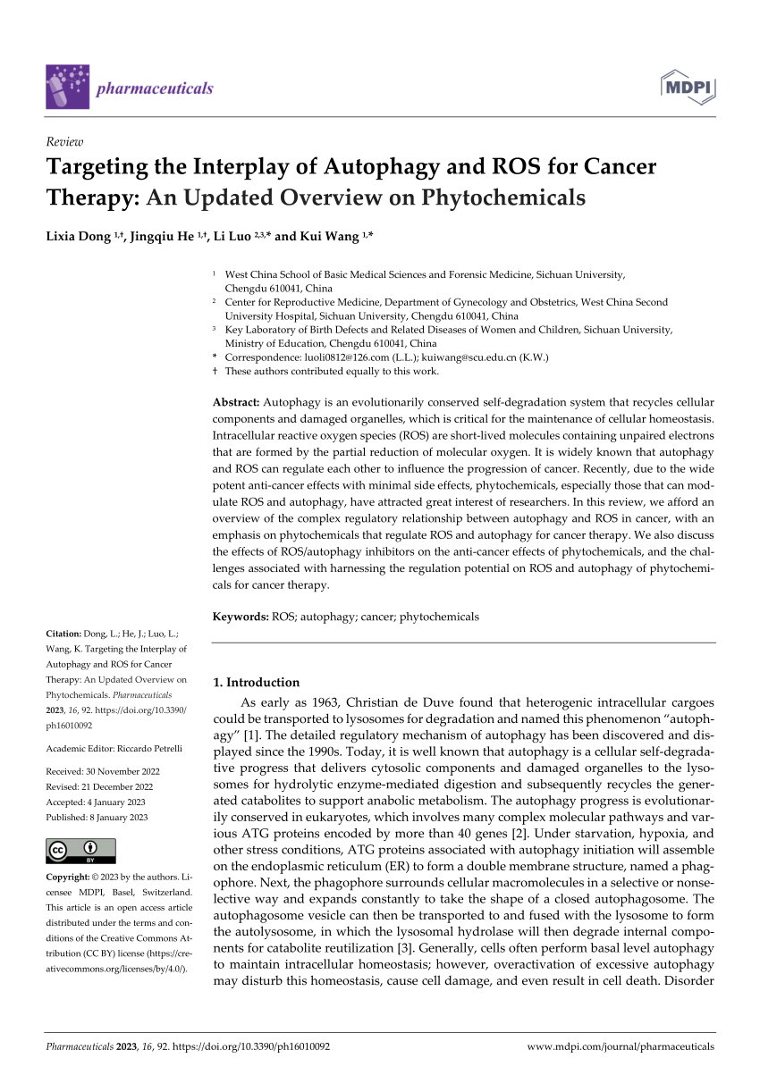 PDF) Targeting the Interplay of Autophagy and ROS for Cancer 