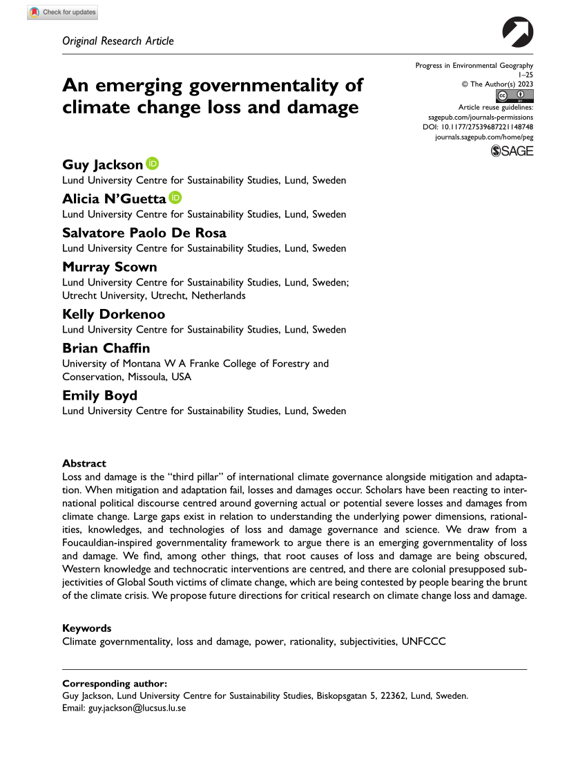 PDF An emerging governmentality of climate change loss and damage