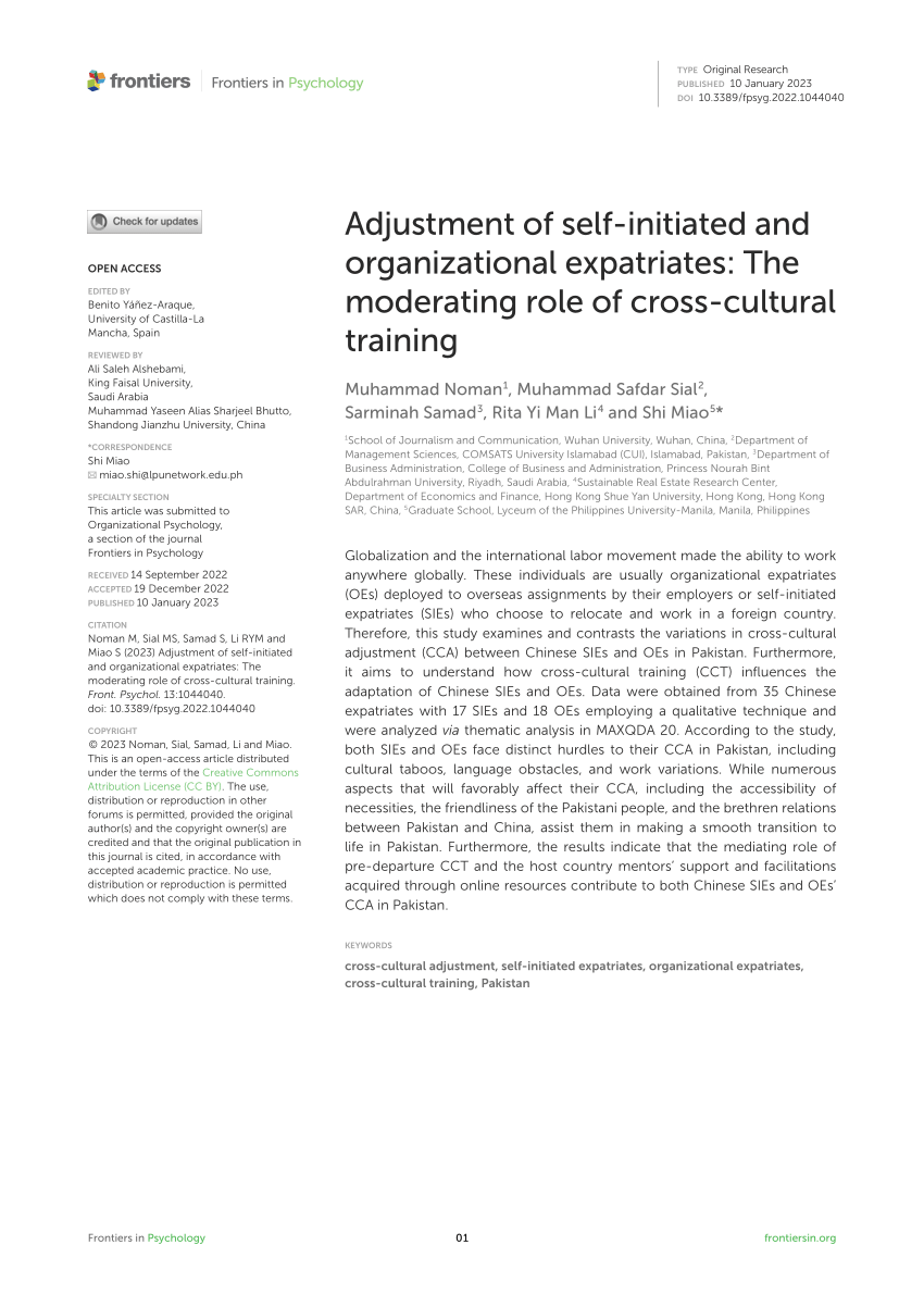 Frontiers  Adjustment of self-initiated and organizational expatriates:  The moderating role of cross-cultural training