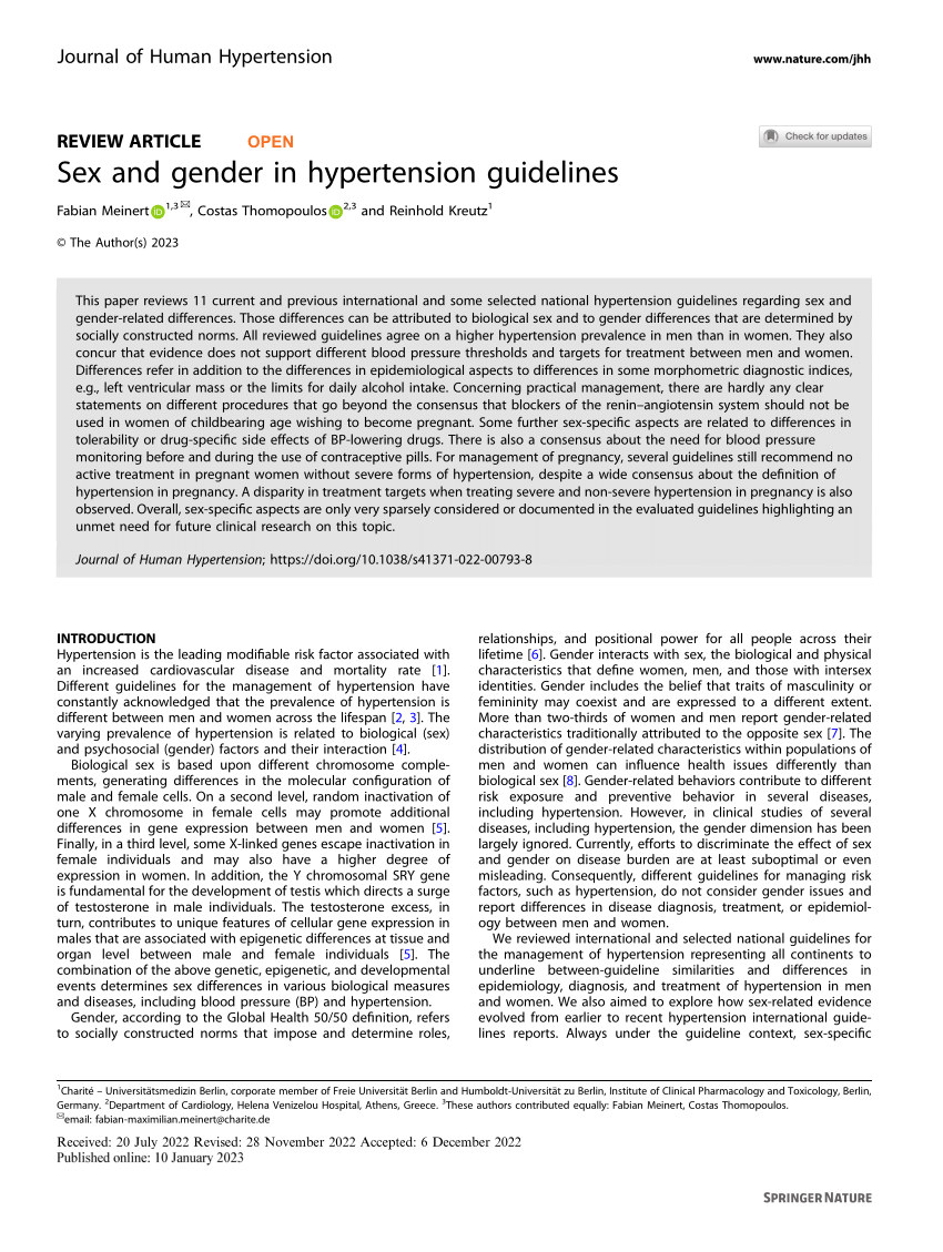 Pdf Sex And Gender In Hypertension Guidelines