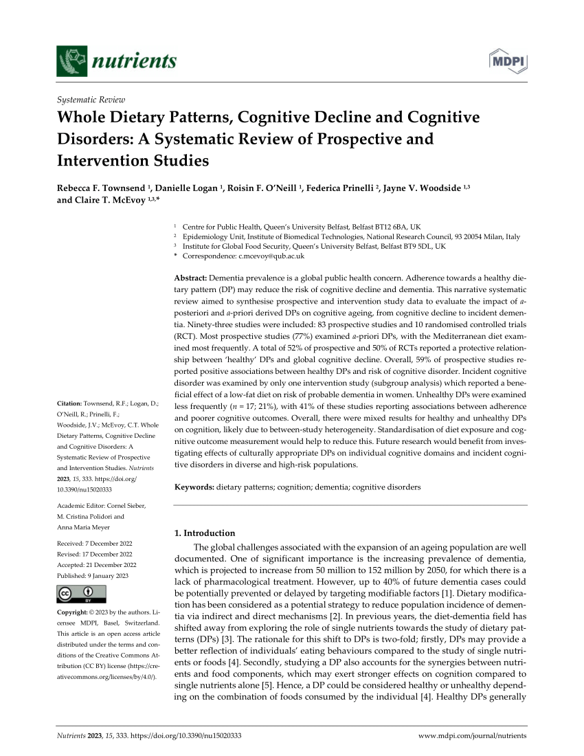 Low-fat dietary pattern and global cognitive function: Exploratory analyses  of the Women's Health Initiative (WHI) randomized Dietary Modification  trial - eClinicalMedicine