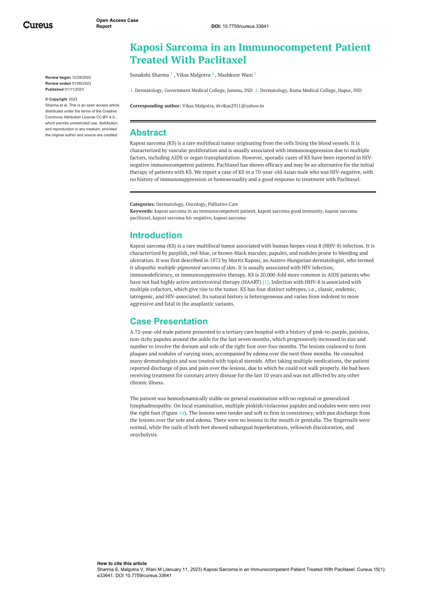 (PDF) Kaposi in an Patient Treated With Paclitaxel