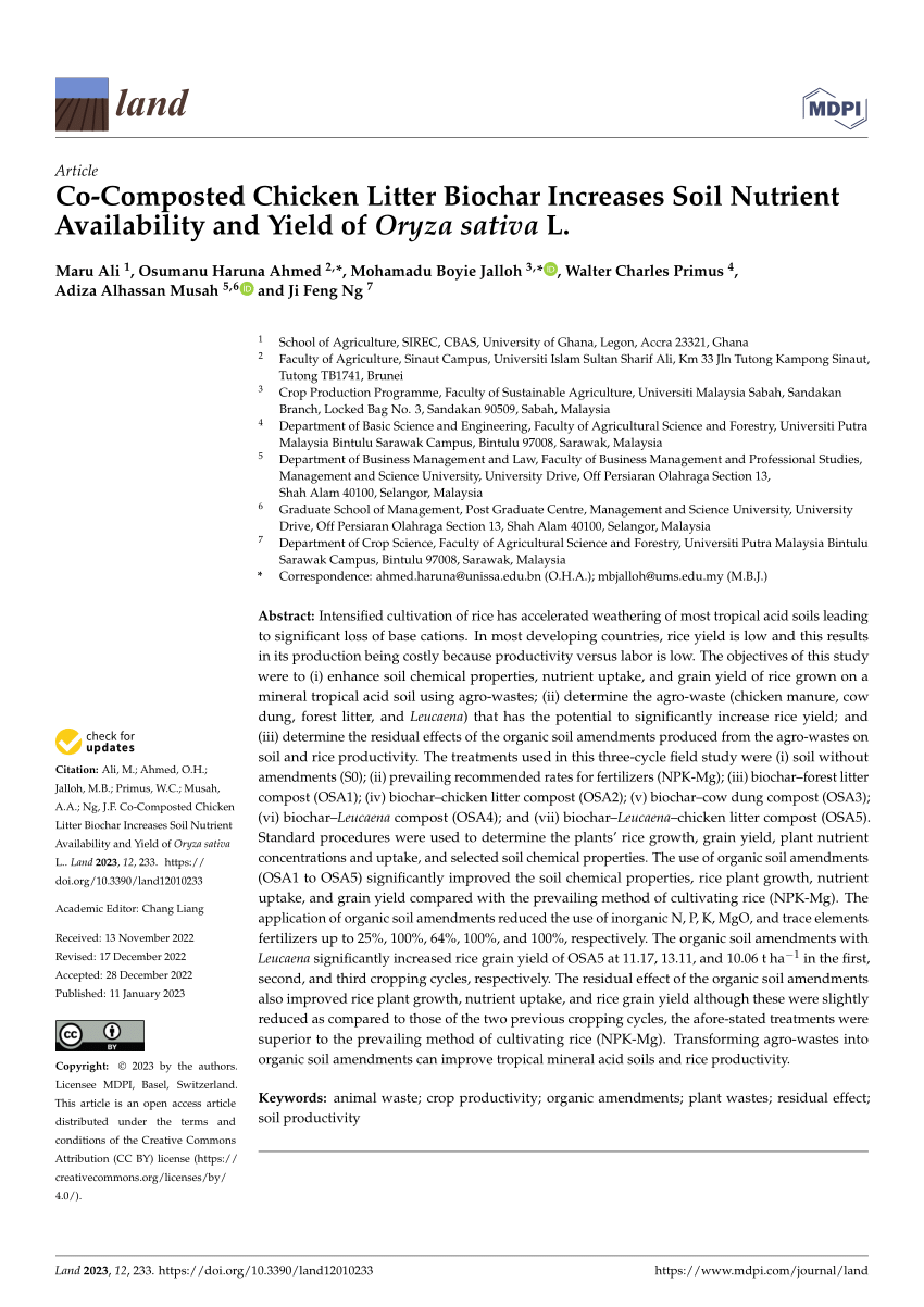 (PDF) Chicken Litter Biochar Increases Soil Nutrient