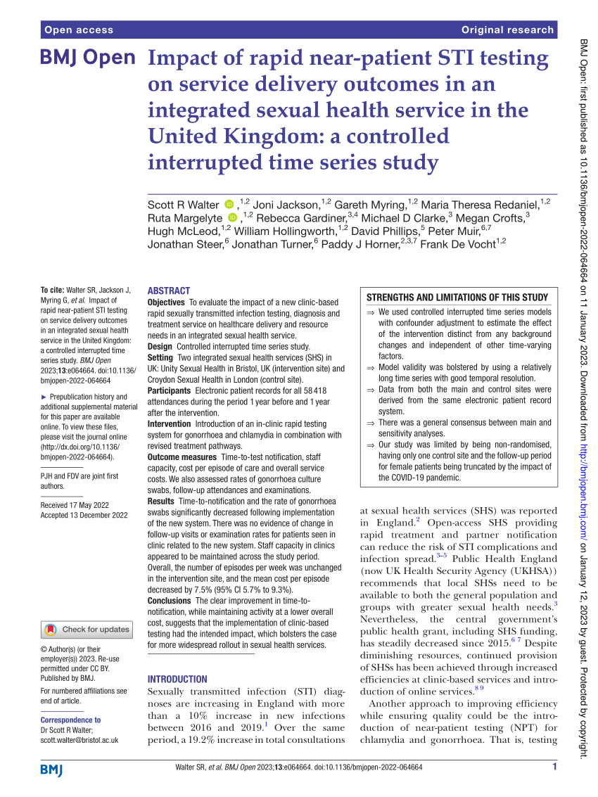 Pdf Impact Of Rapid Near Patient Sti Testing On Service Delivery Outcomes In An Integrated 9775