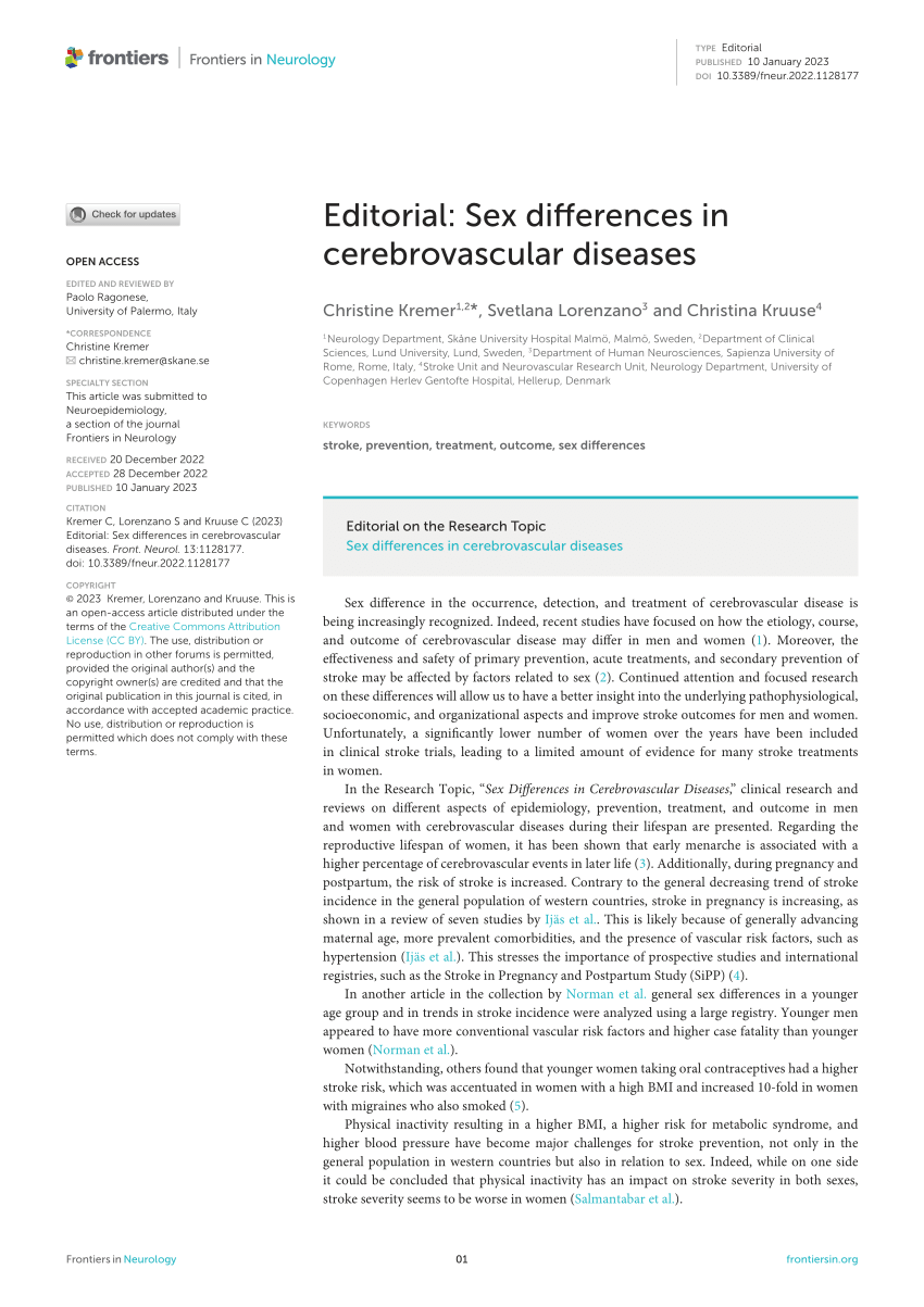 Pdf Editorial Sex Differences In Cerebrovascular Diseases