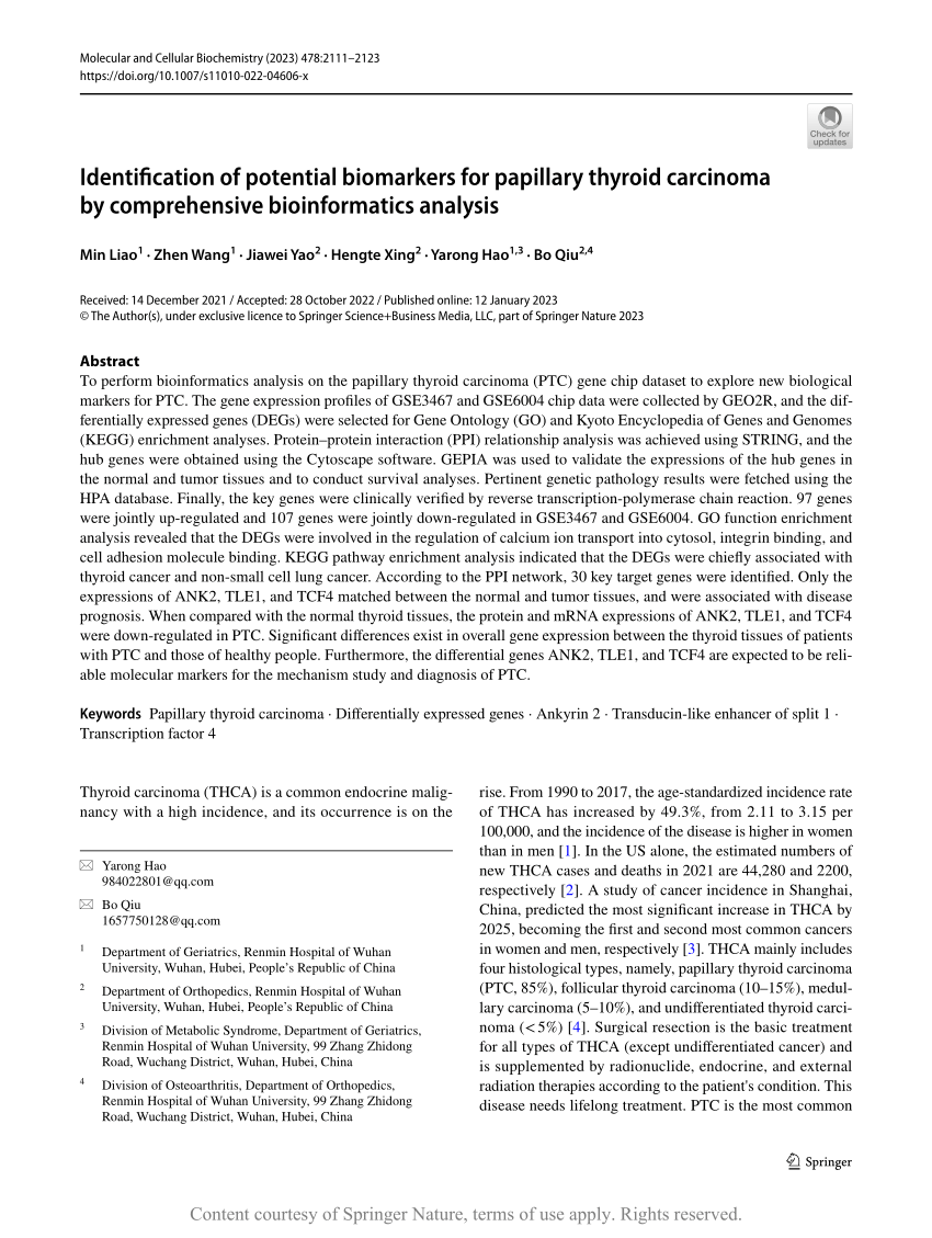 Identification Of Potential Biomarkers For Papillary Thyroid Carcinoma By Comprehensive