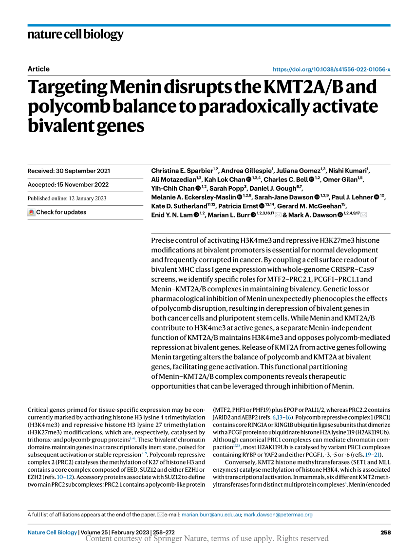 Dissecting MENIN in bivalent gene regulation