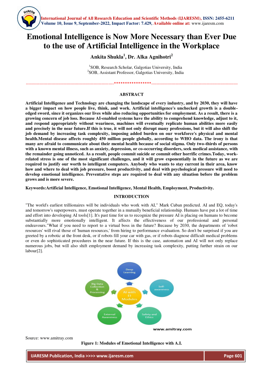 PDF) Emotional Intelligence Is Now More Necessary Than Ever Due To The Use  Of Artificial Intelligence In The Workplace.