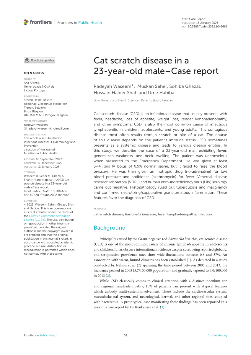 Pdf Cat Scratch Disease In A 23 Year Old Male–case Report