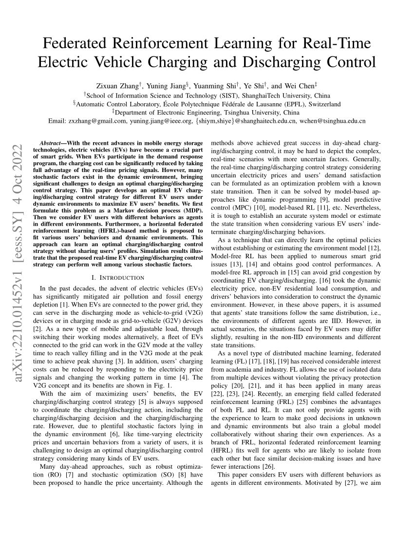 (PDF) Federated Reinforcement Learning for RealTime Electric Vehicle