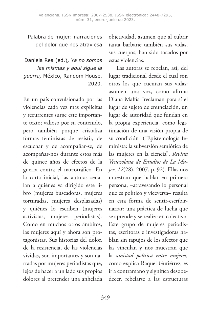 Pdf Palabra De Mujer Narraciones Del Dolor Que Nos Atraviesa 