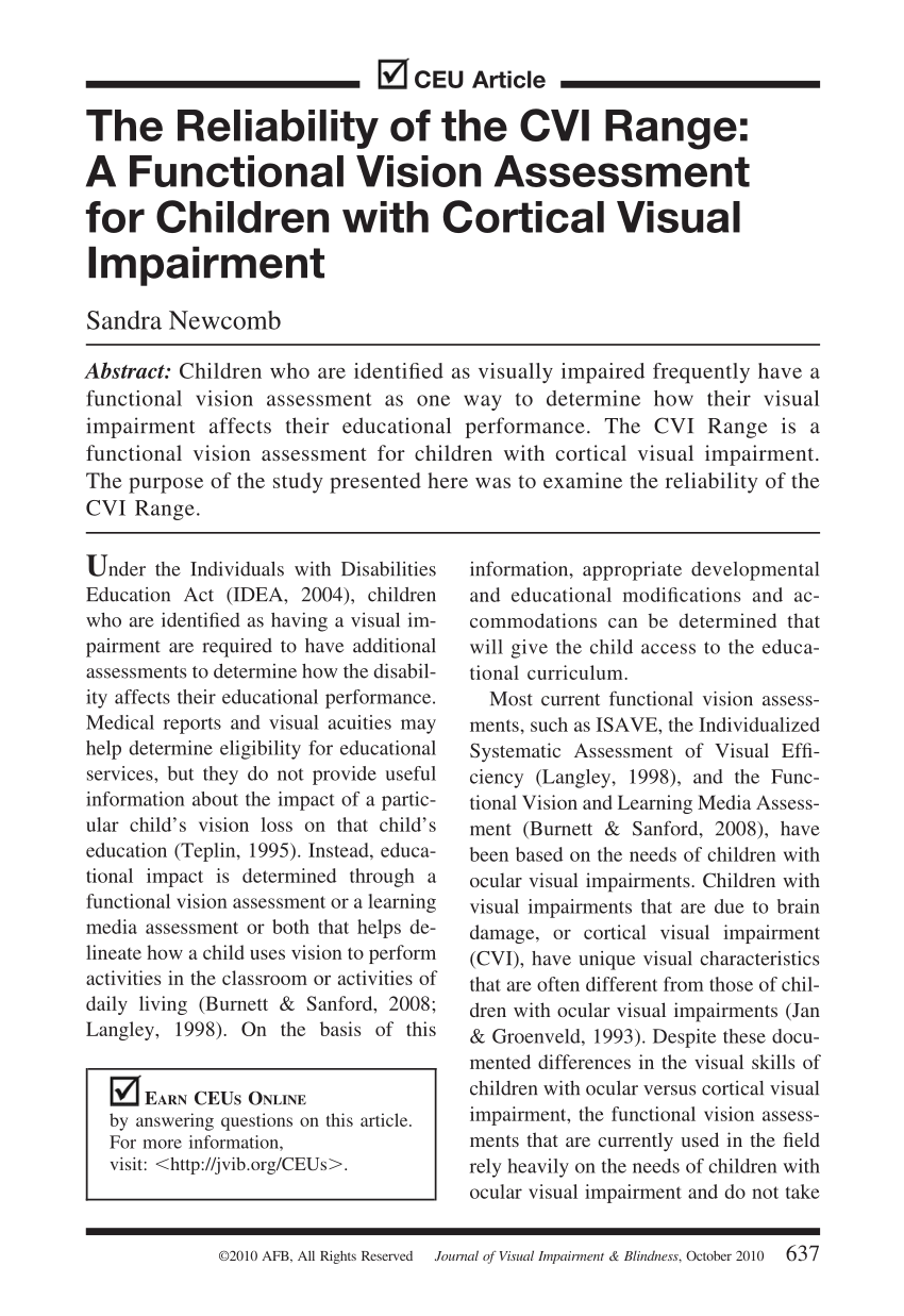 Cortical Visual Impairment Assessment Printable