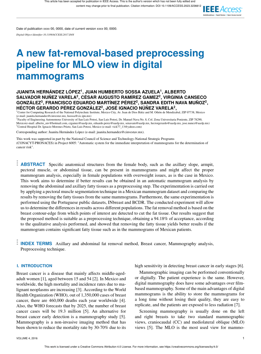 Pdf A New Fat Removal Based Preprocessing Pipeline For Mlo View In Digital Mammograms 2236