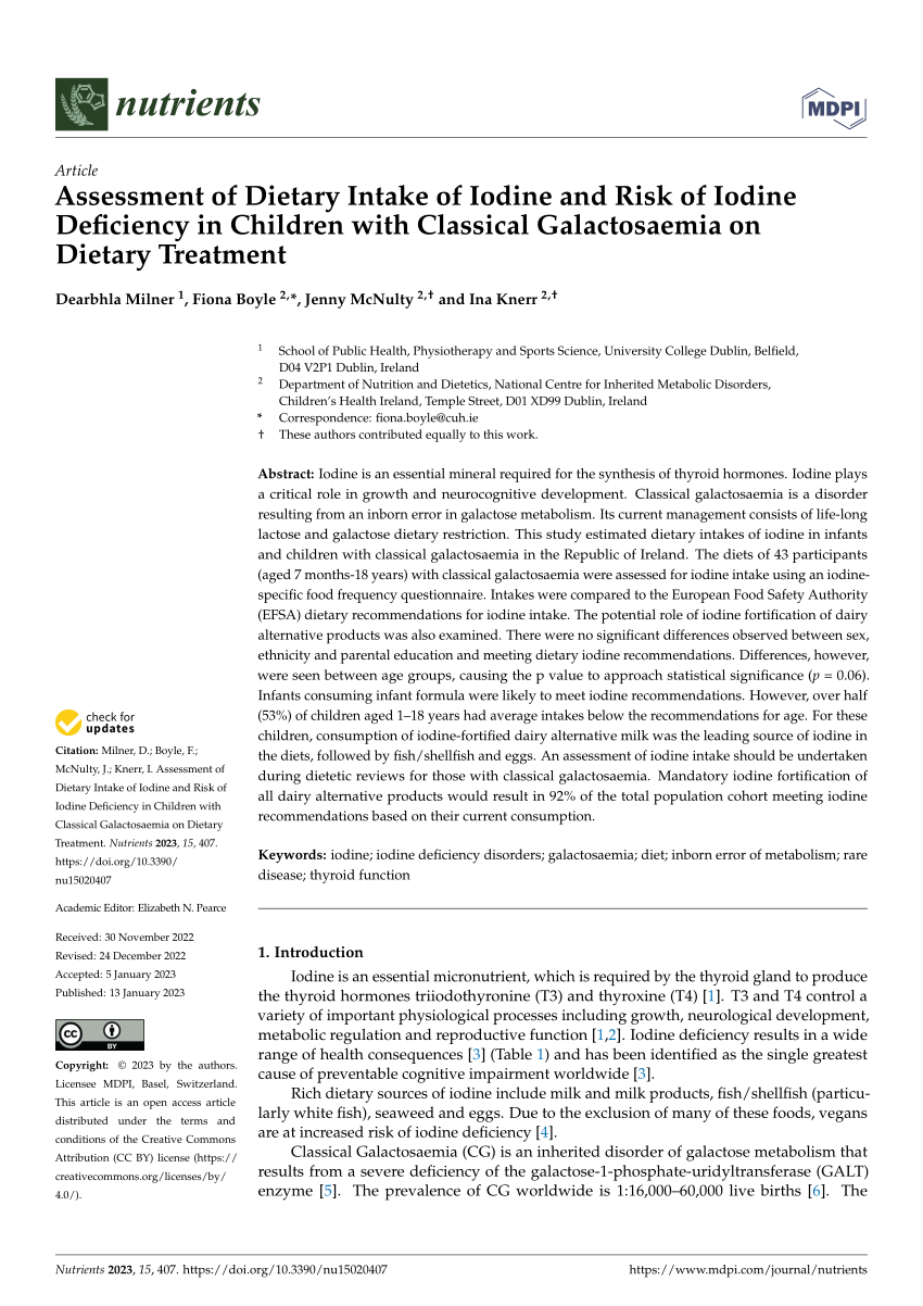 (PDF) Assessment of Dietary Intake of Iodine and Risk of Iodine