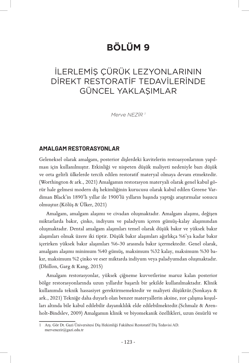 PDF BÖLÜM 9 İLERLEMİŞ ÇÜRÜK LEZYONLARININ DİREKT RESTORATİF  