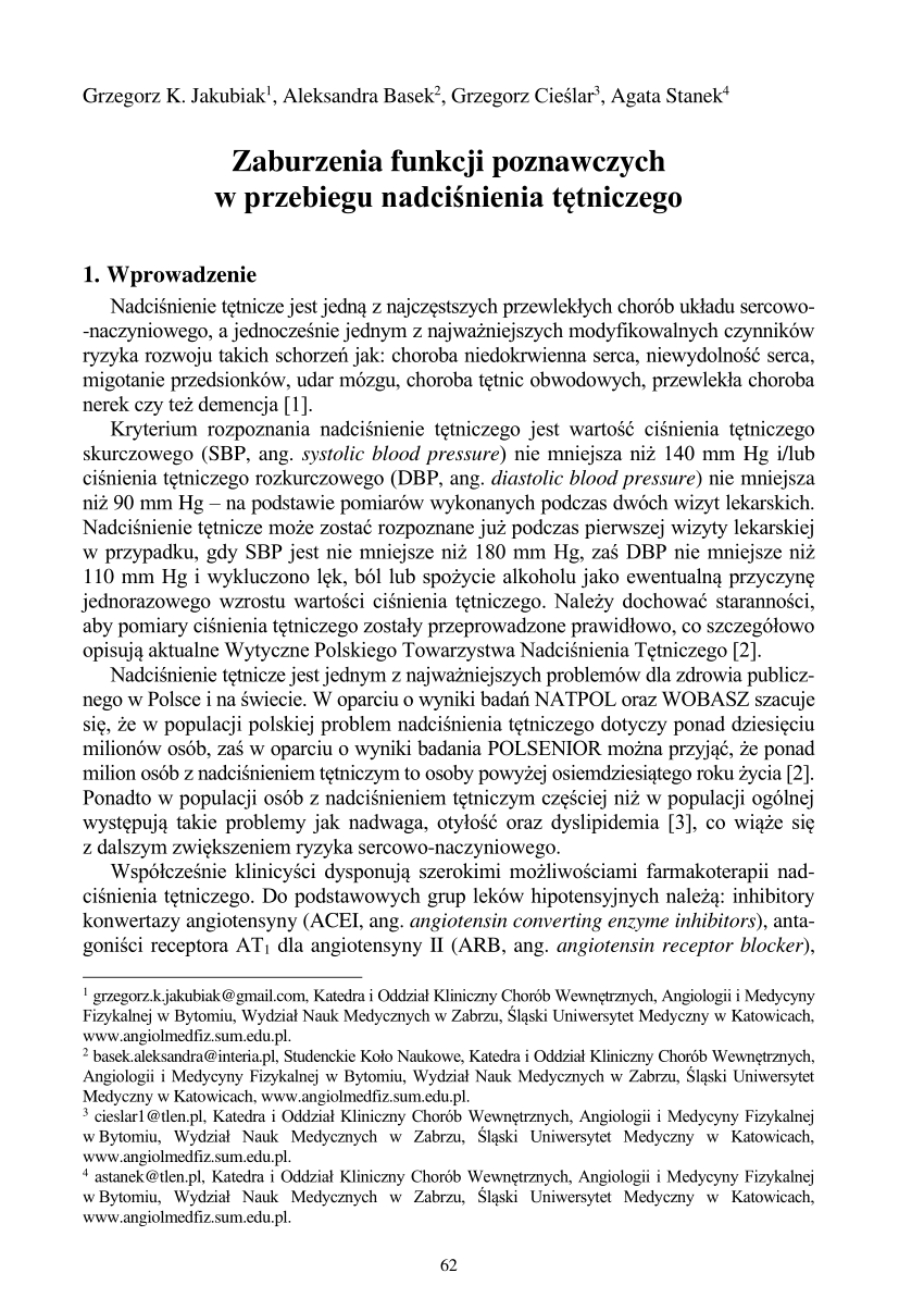 Pdf Zaburzenia Funkcji Poznawczych W Przebiegu Nadciśnienia Tętniczego Cognitive Dysfunction 5917