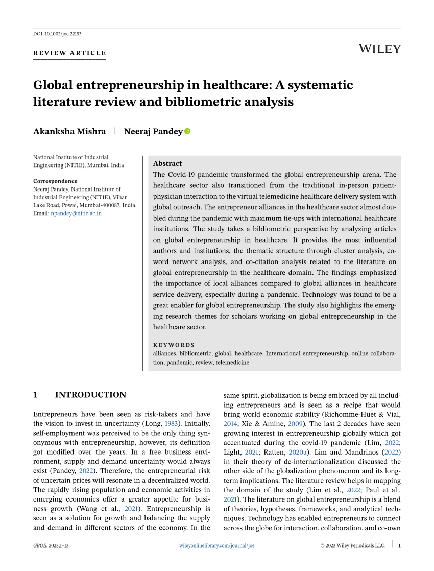 systematic literature review of entrepreneurship