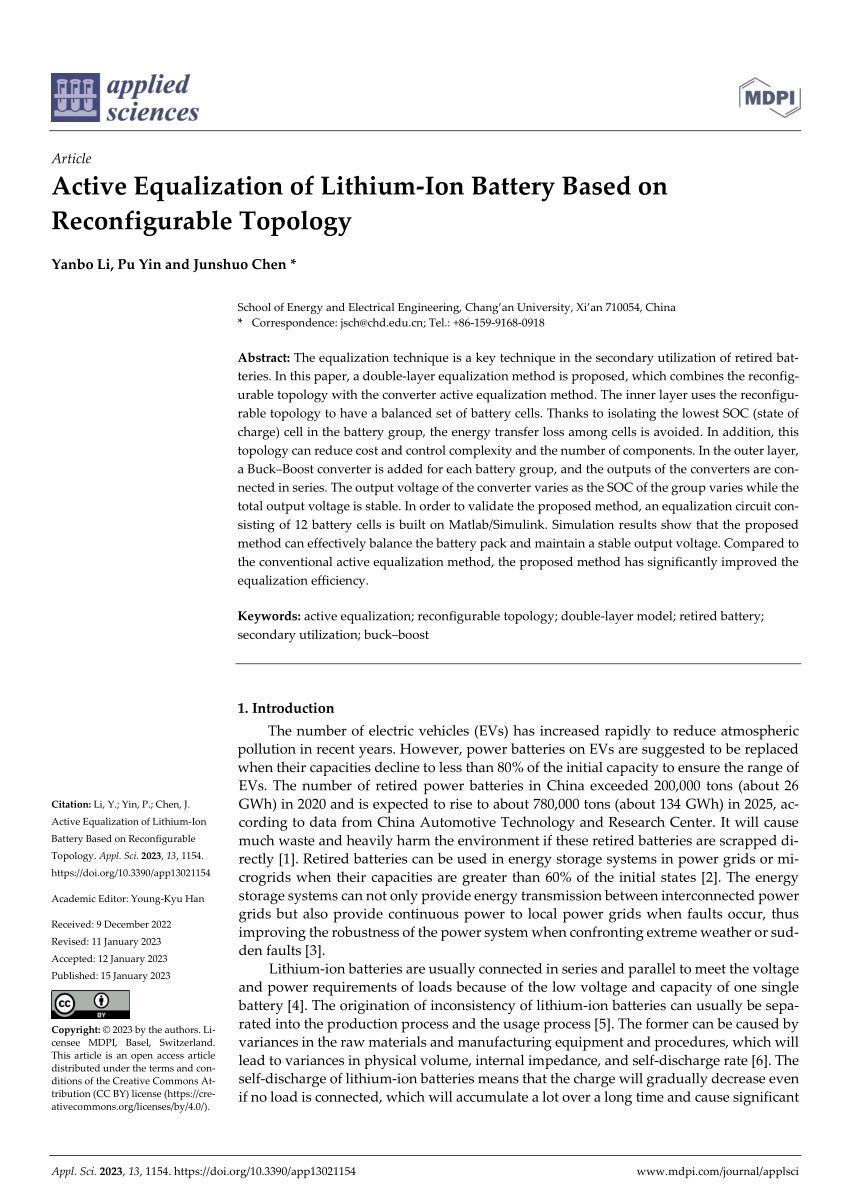 Pdf Active Equalization Of Lithium Ion Battery Based On Reconfigurable Topology 