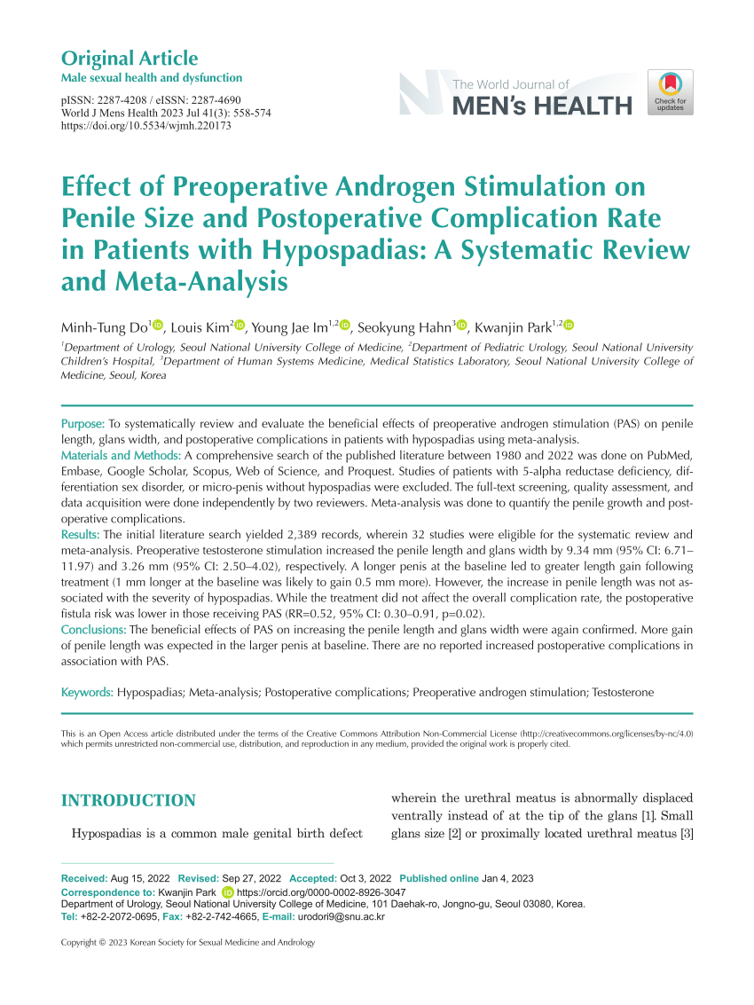 PDF Effect of Preoperative Androgen Stimulation on Penile Size