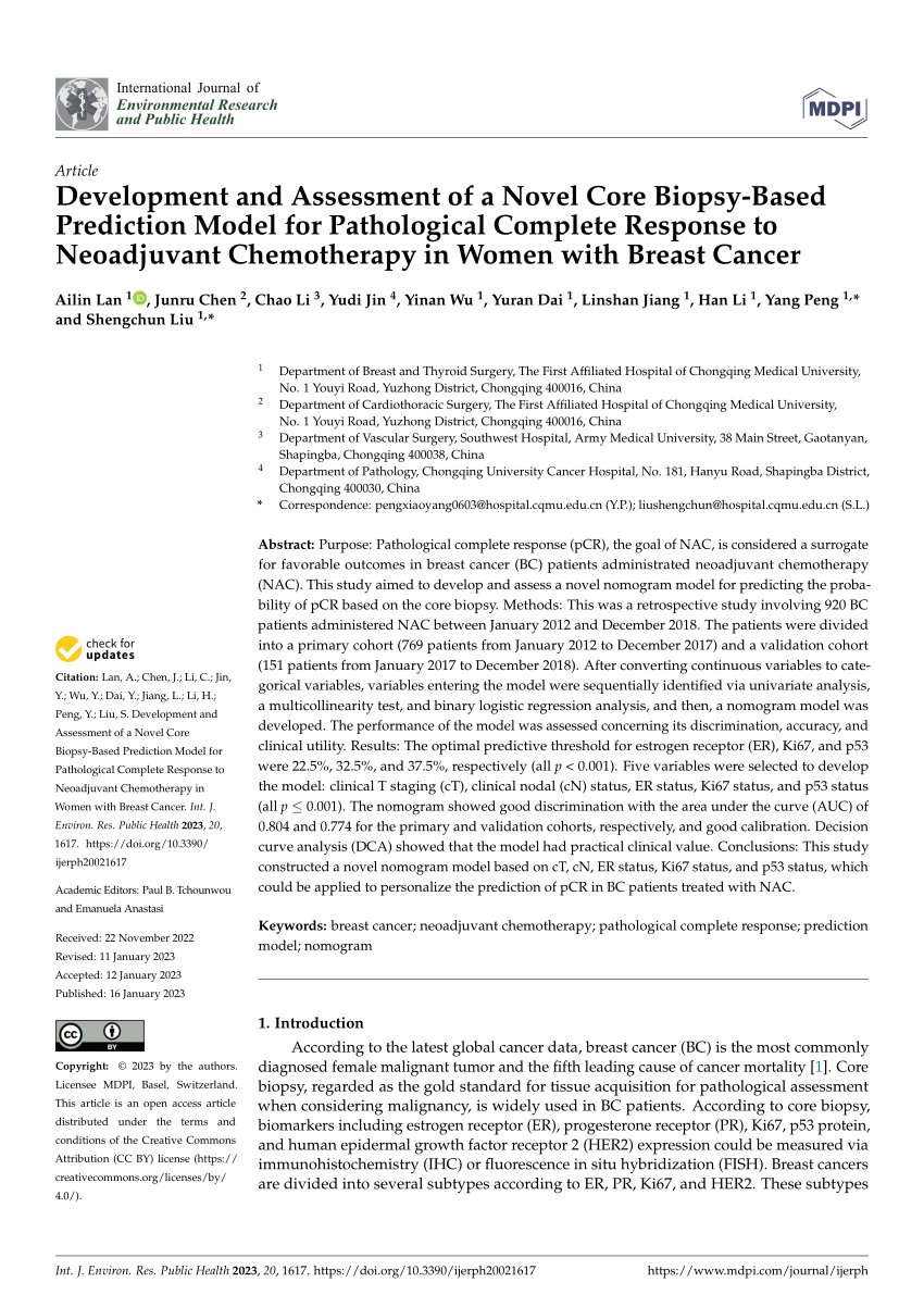 Pdf Development And Assessment Of A Novel Core Biopsy Based Prediction Model For Pathological 