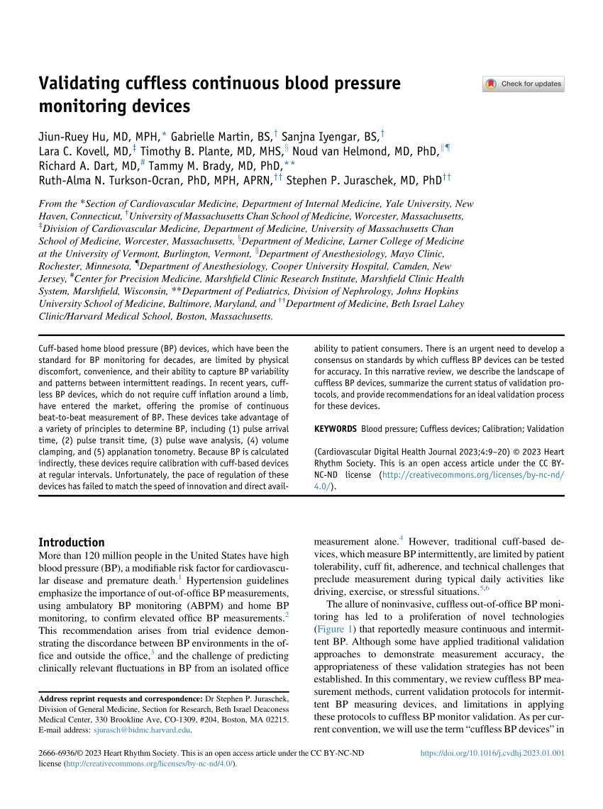 Cuffless Blood Pressure Monitors: Principles, Standards and Approval for  Medical Use