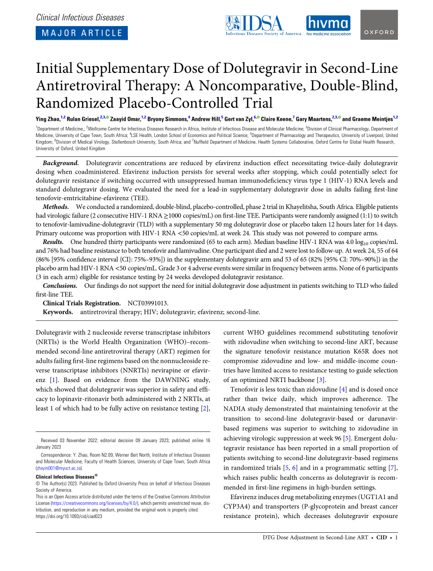 Pdf Initial Supplementary Dose Of Dolutegravir In Second Line Antiretroviral Therapy A 