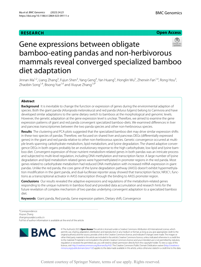 (PDF) Gene expressions between obligate bamboo-eating pandas and non