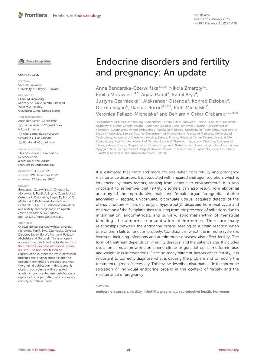 PDF) Endocrine disorders and fertility and pregnancy An update