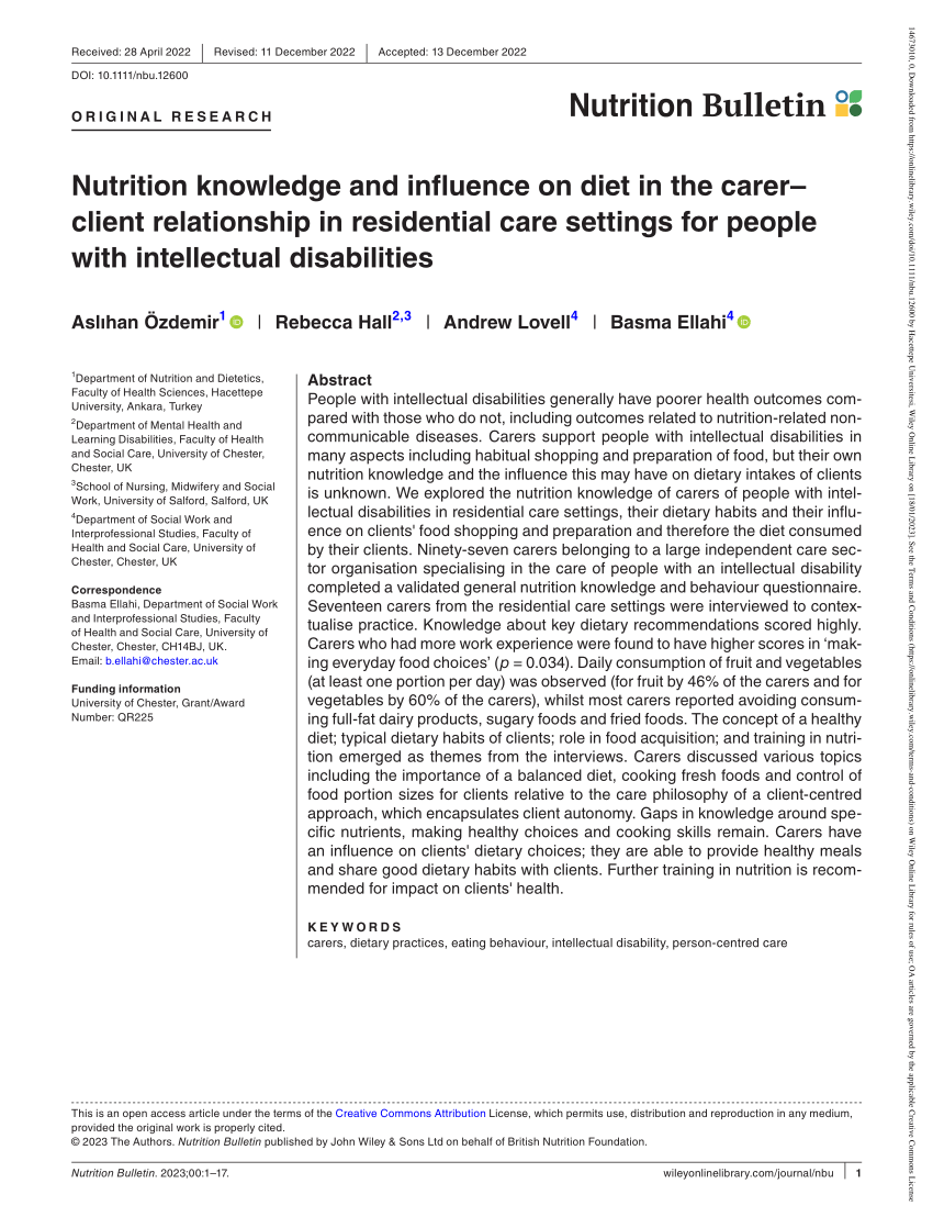 PDF) Nutrition knowledge and influence on diet in the carer– client relationship in residential care settings for people with intellectual disabilities bild
