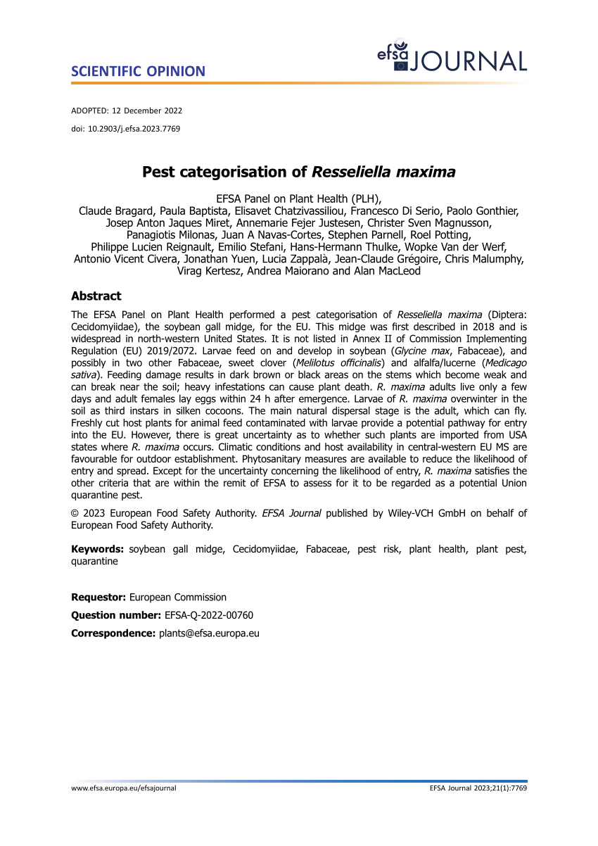 PDF) Pest Categorisation Of Resseliella Maxima