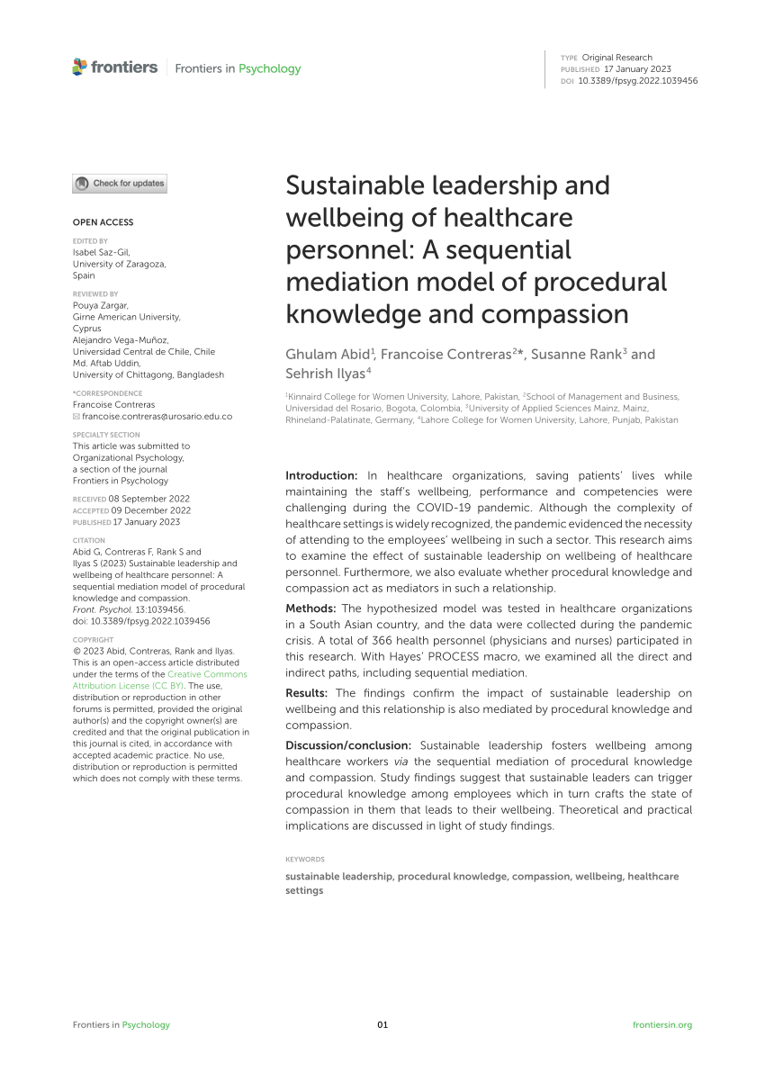 PDF) Sustainable leadership and wellbeing of healthcare personnel ...
