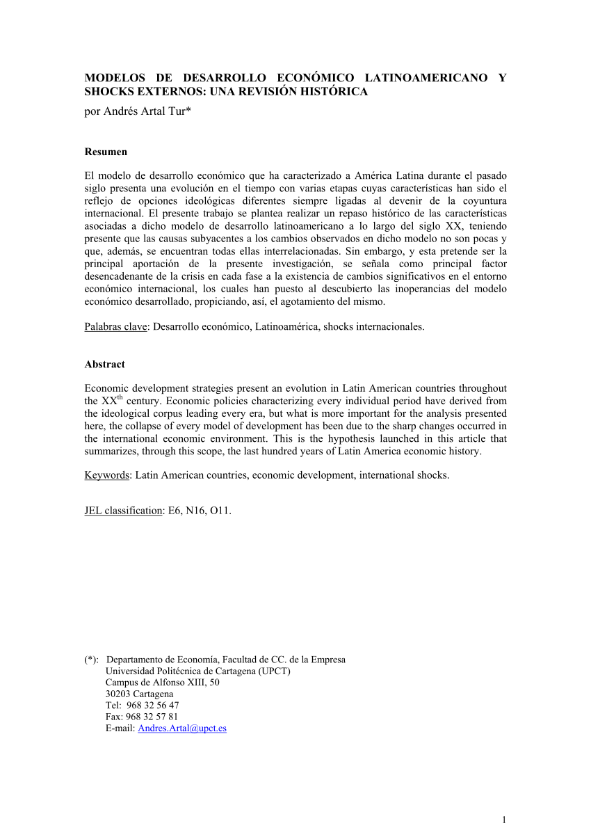 PDF) Modelos de desarrollo económico latinoamericano y shocks externos: una  revisión histórica