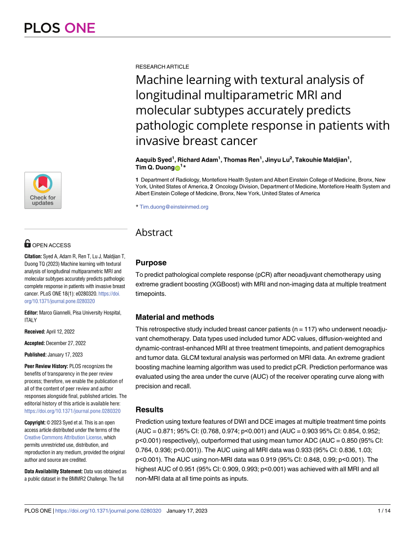 Pdf Machine Learning With Textural Analysis Of Longitudinal Multiparametric Mri And Molecular 