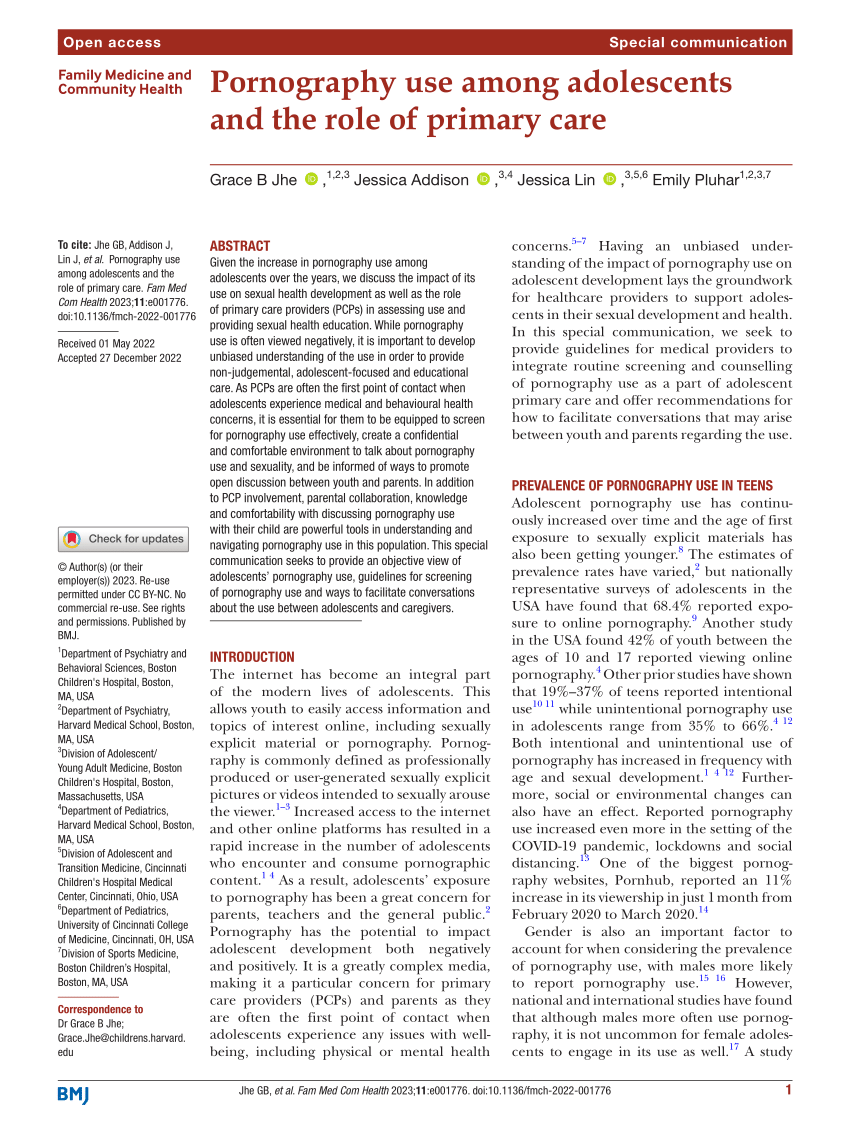 Pdf Pornography Use Among Adolescents And The Role Of Primary Care 3463